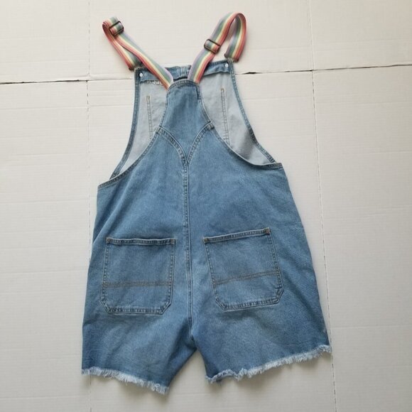 Women's Pride Rainbow Queen Shortall Bib Overalls Denim Light Wash Blue Sz M - Picture 10 of 14